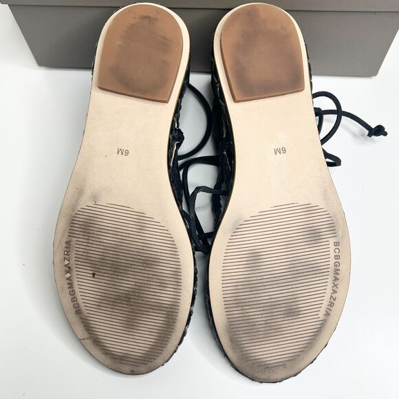 BCBGMAXAZRIA Maye Caged Lace Up Open Toe Leather Gladiator Sandal Black Womens 6 - Picture 7 of 9